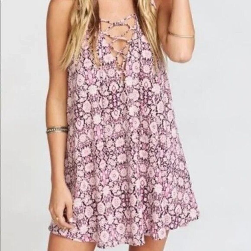 Show Me Your Mumu Dress Women's Size L Rancho Mirage Lace Up Tunic Mini Festival